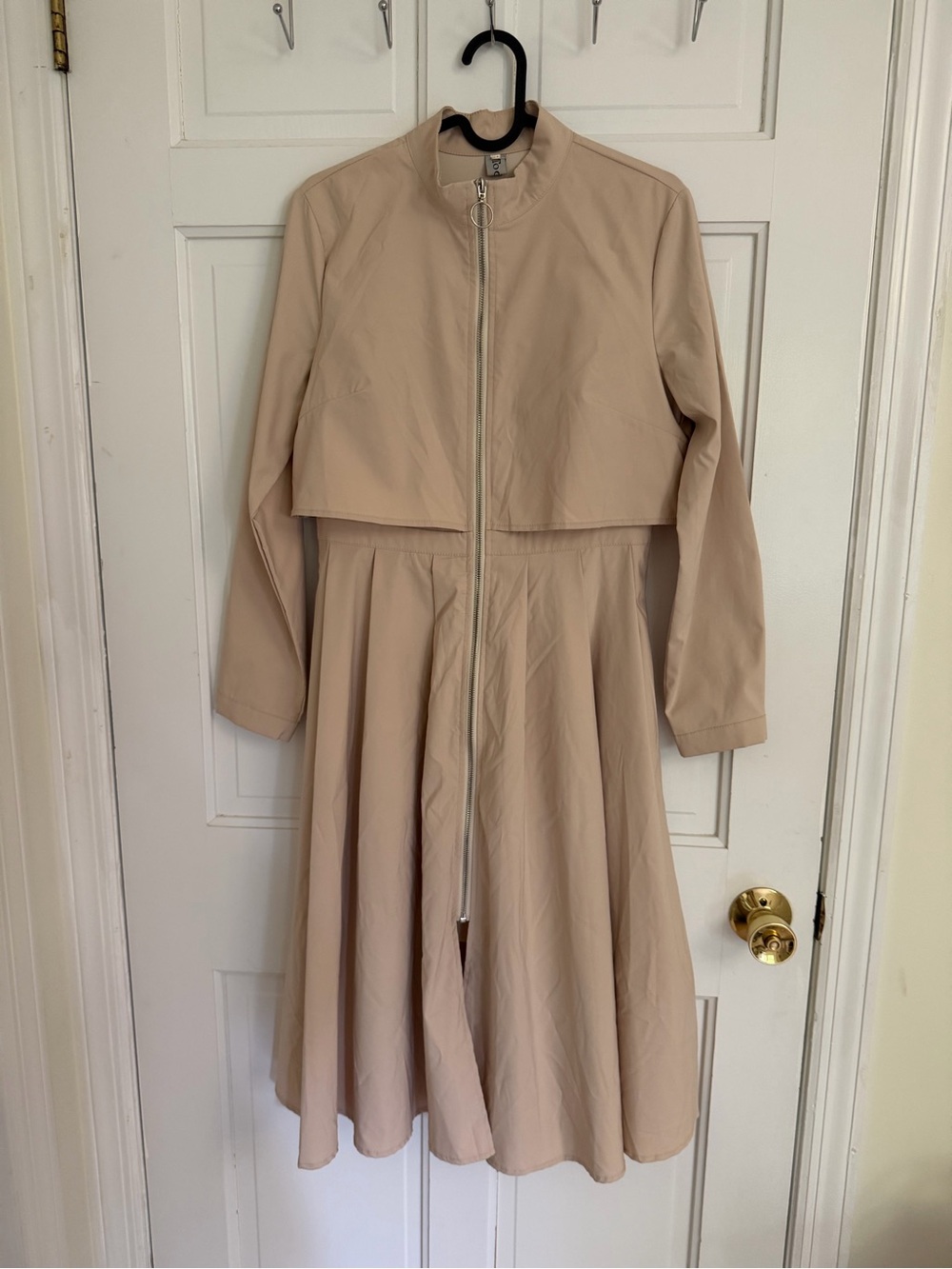 Beige Zip-Front Women's Blazer Dress
